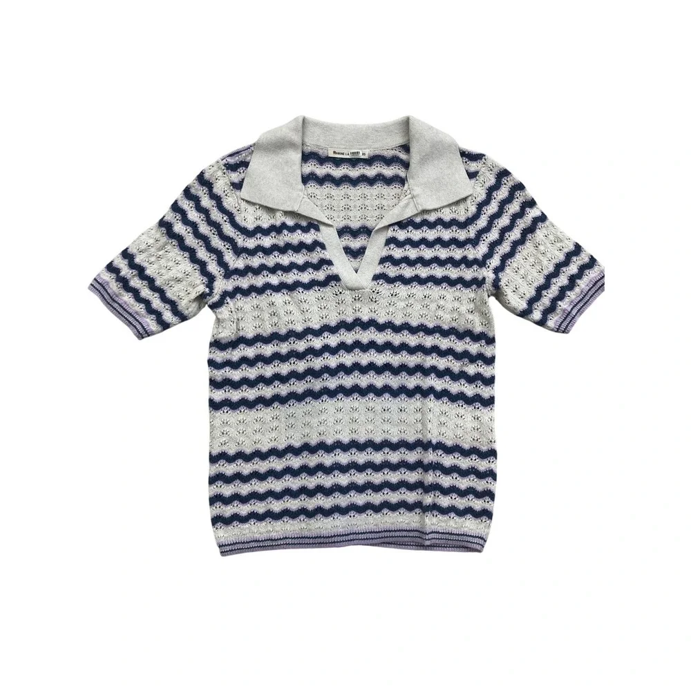 Marine Layer Womens XS Spencer Polo Sweater V-Neck Blue Cream - Picture 1 of 6